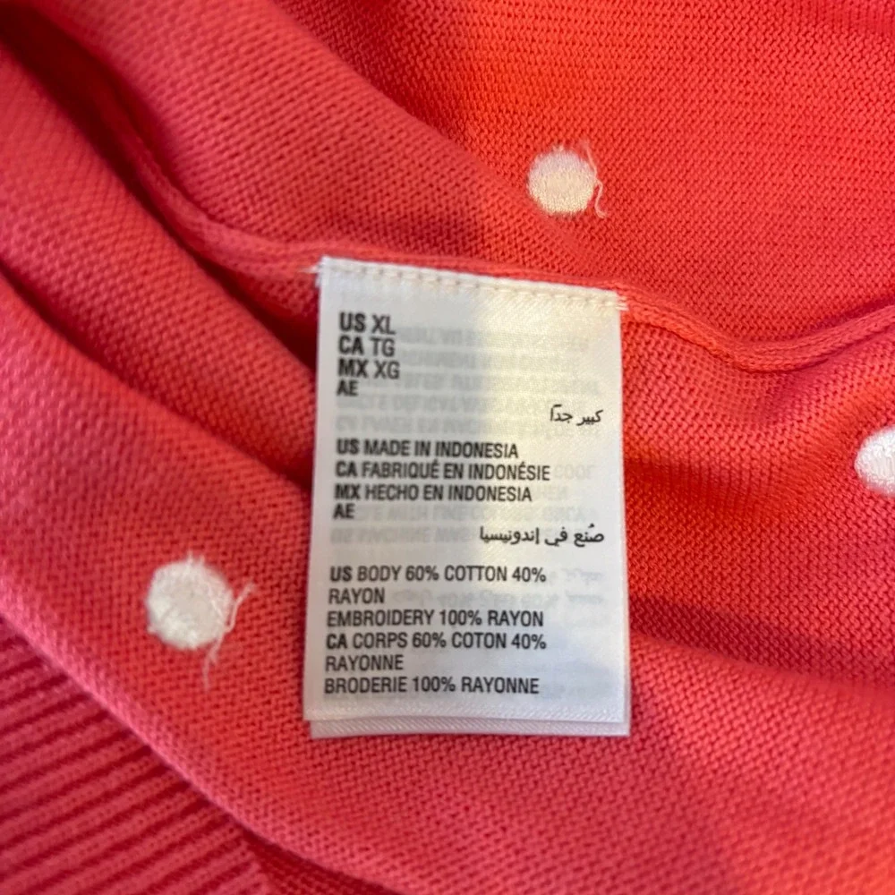 Charter Club Womens XL Preppy Coral Polka Dot Cardigan Sweater Fine Gauge New - Picture 6 of 7